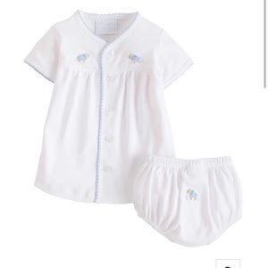Little English pinpoint layette set- blue sheep